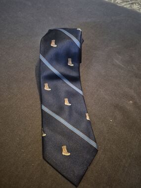 L.L. Bean Navy Blue Boot Pattern Silk Tie